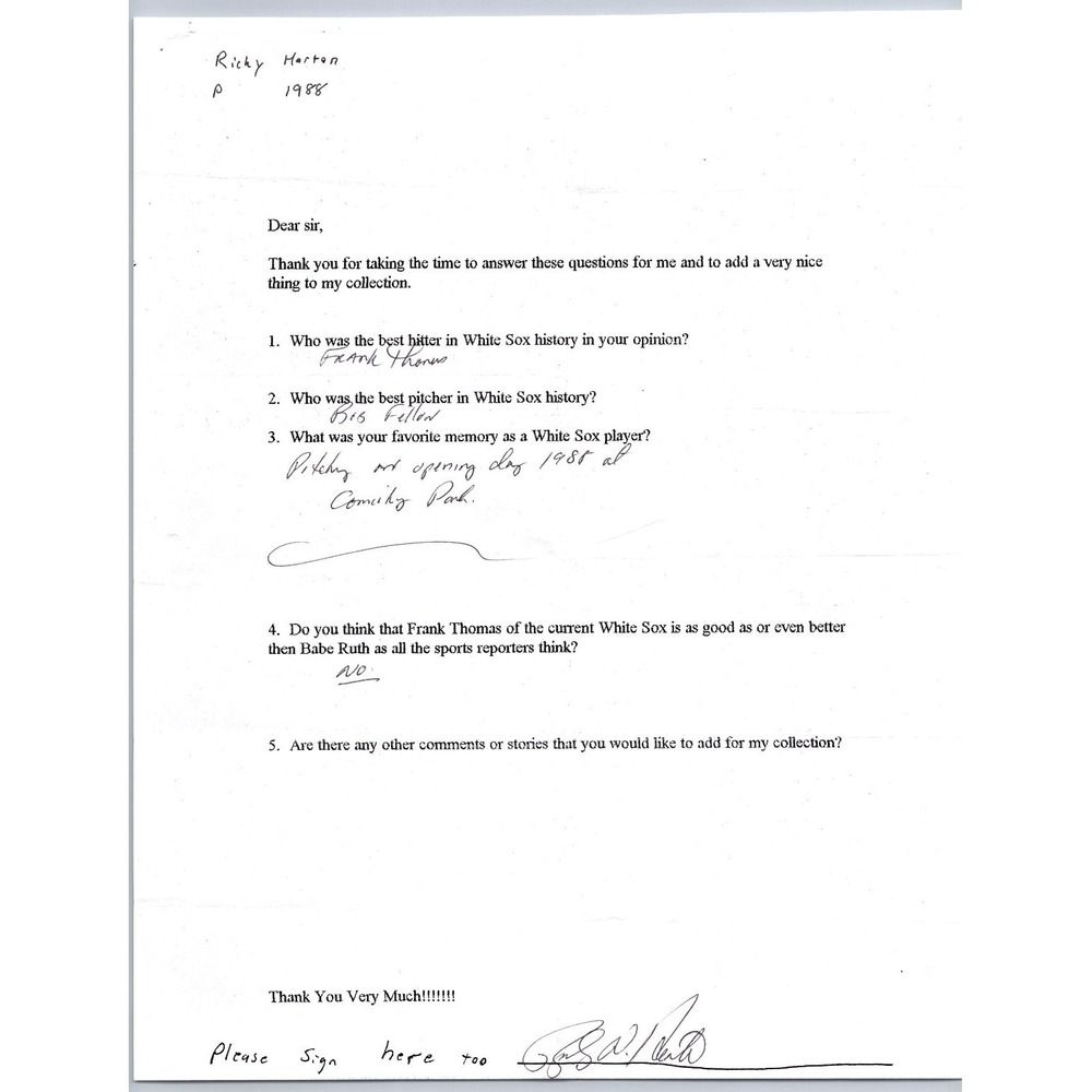 Boog Powell Autographed Letter Baseball Questionnaire White Sox Signed 8x10